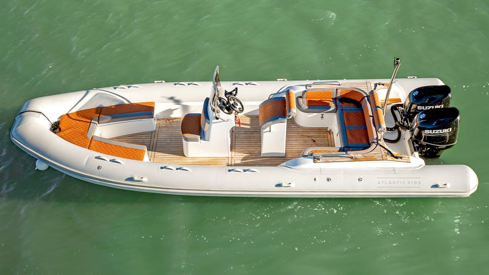 Atlantic RIBS 7.6m - Deck layout is clean and spacious. Current standing only helm seat and console design is to be upgraded for seats and a new console.