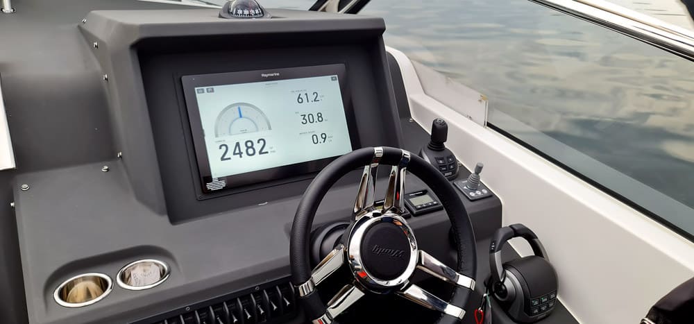 Large Raymarine Axiom Glass Bridge multi-function display.
