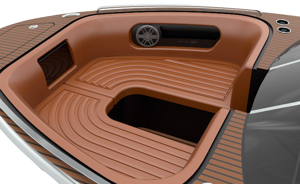 Fletcher F Series - Walk-through access to the bow lounge with sunken seating