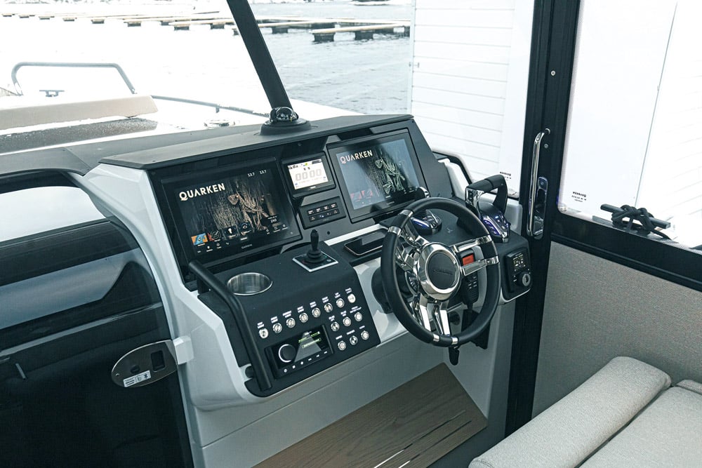 Quarken 35 Cabin. Helm ergonomics are excellent.
