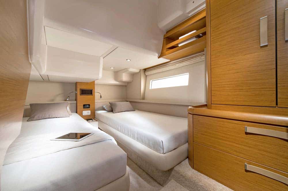 Greenline 48 Hybrid - The port-side guest cabin is the mirror opposite of its starboard counterpart.