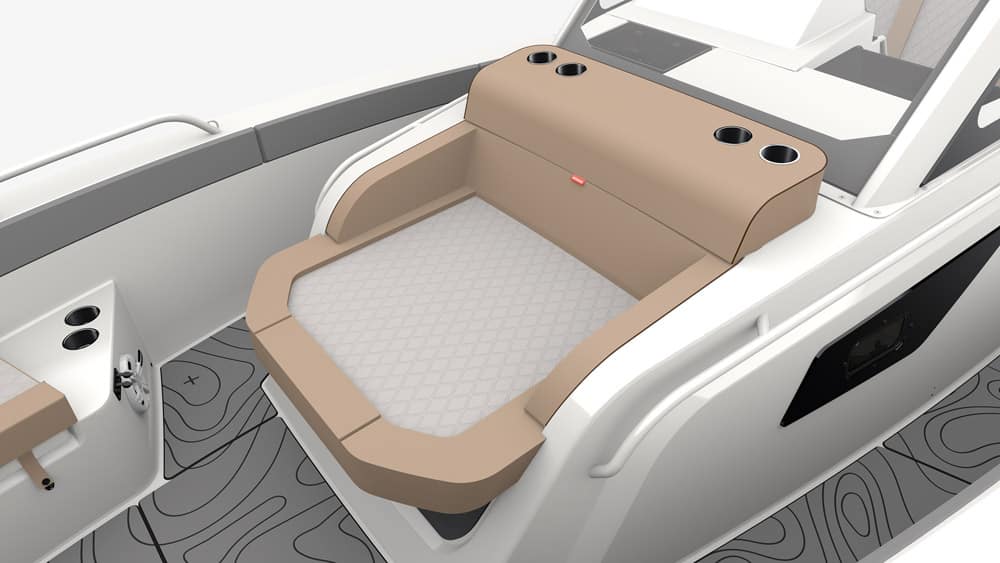 Zodiac X10CC. Cup holders adorn the boat.