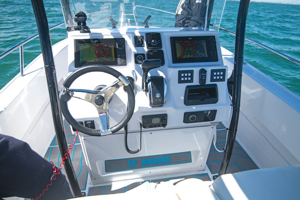 A comprehensively equipped console.