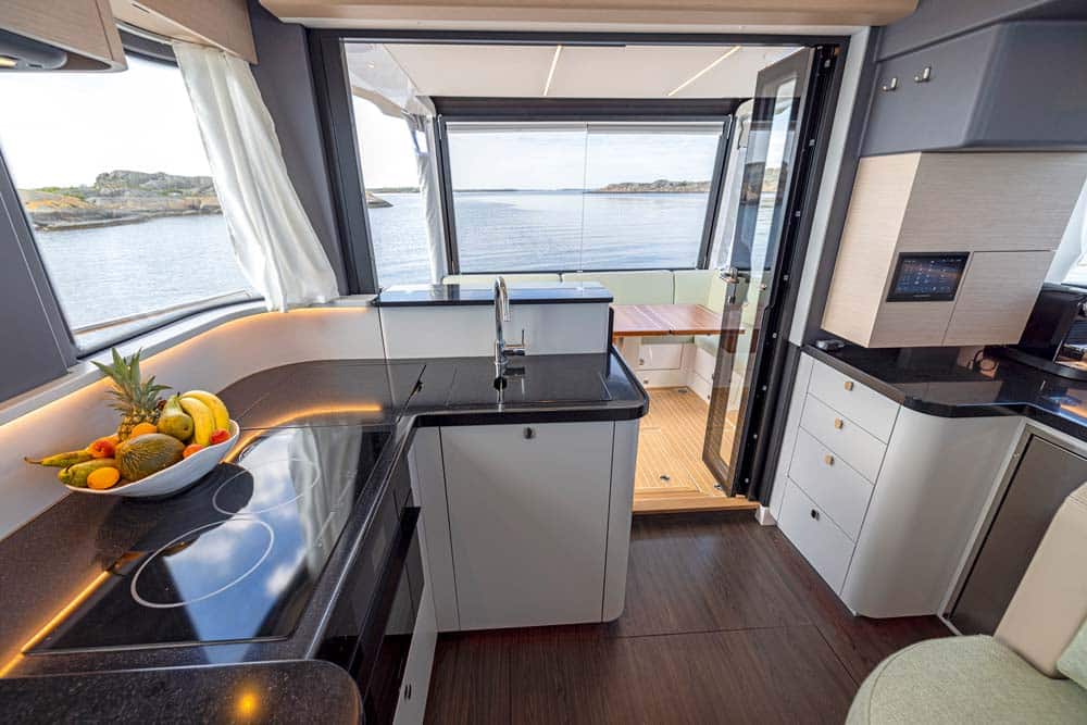 Galley and aft deck social area.